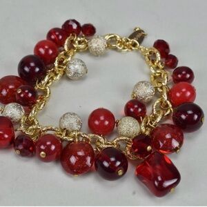 Vintage Uno Alla Volta signed red & gold Murano Glass Charm Bracelet